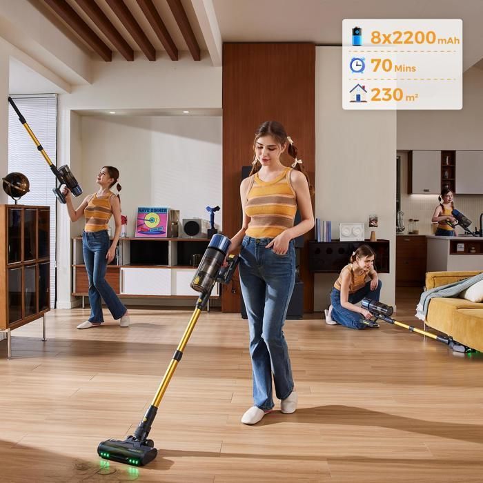 Aspiradora de mano inalámbrica PROSCENIC P15A - Potente aspiradora de 75 kPa/160 AW - Autonomía de 70 minutos - 650 W - Funcionamiento vertical - Ligera - Greeneye