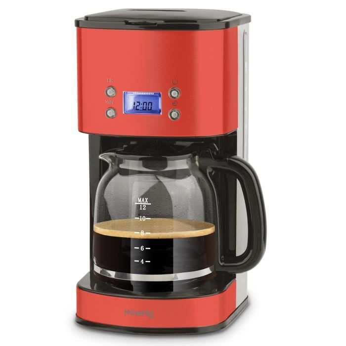 H.KOENIG MG30 Programmable Filter Coffee Maker, Red - 12/20 Cups - Automatic Shut-Off