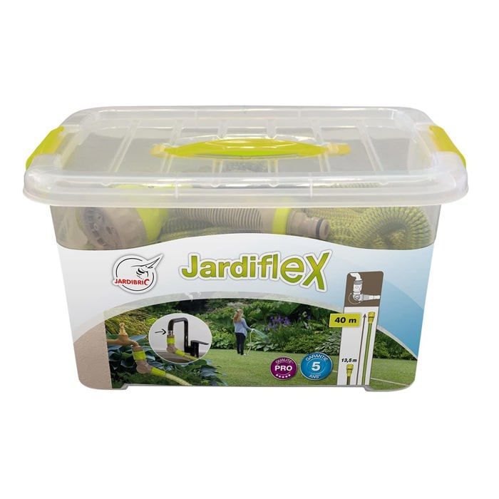 Manguera de jardín extensible - Longitud de 13,5 a 40 m - Verde - Conector giratorio de 180° - Pistola pulverizadora de 7 chorros