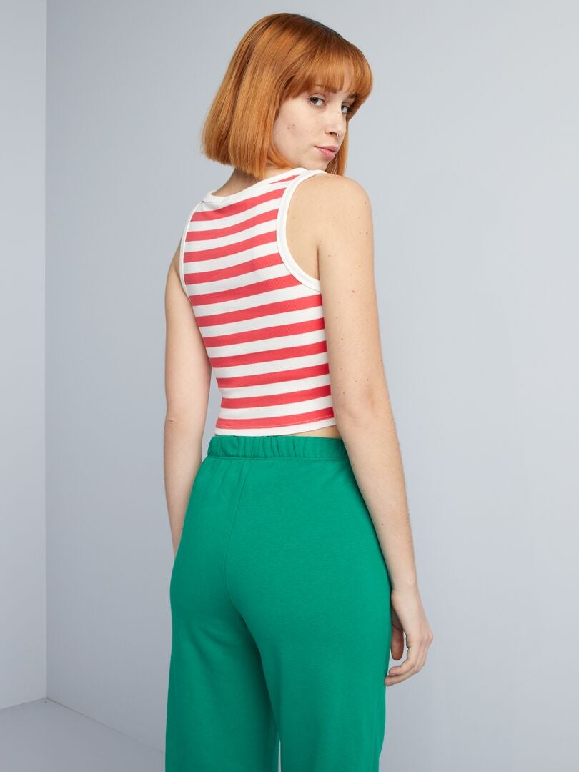 Geribbelde tanktop met strepen - ROOD