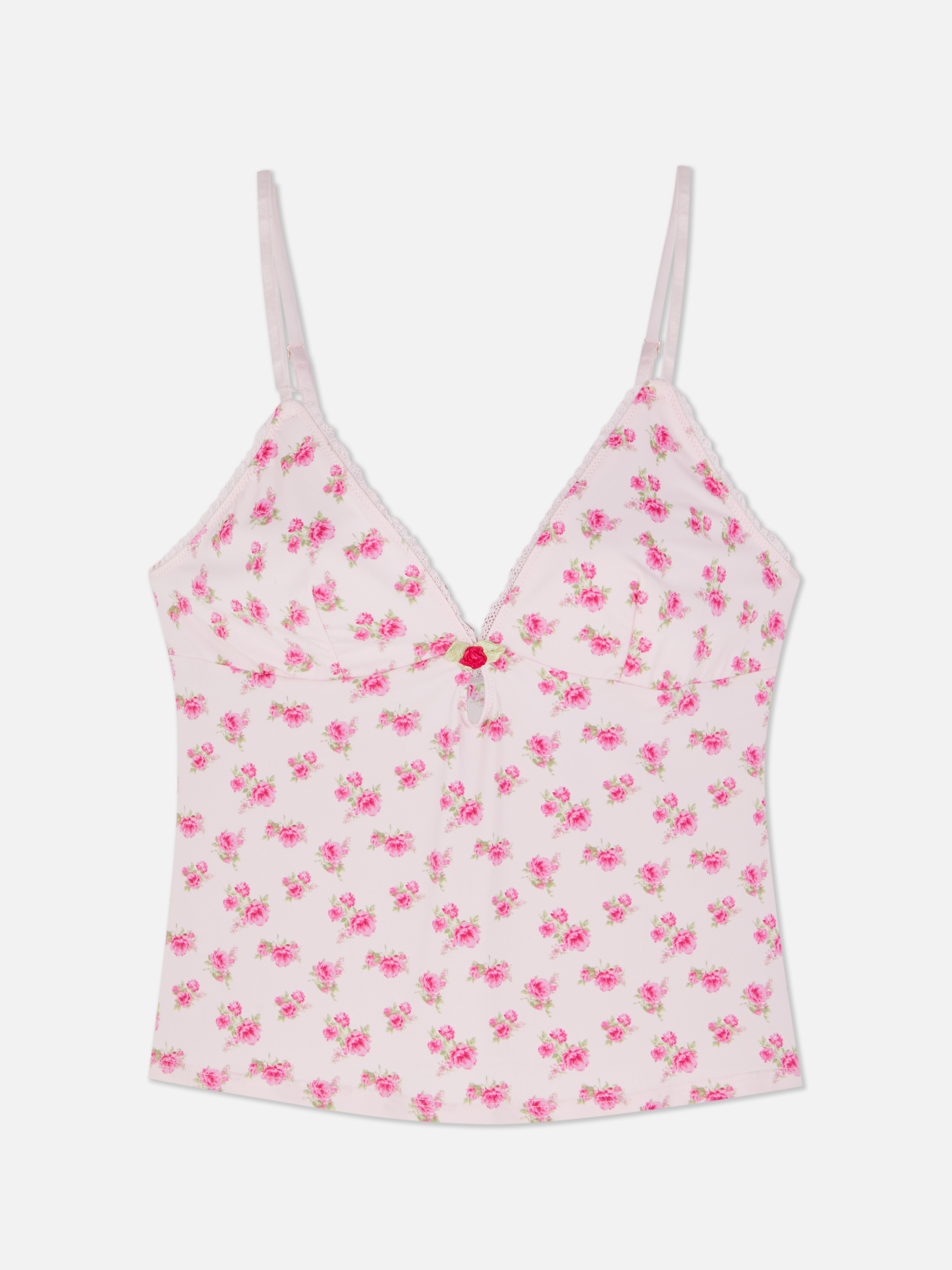 Top de pijama cu dantelă Top de pijama cu dantelă și detalii florale