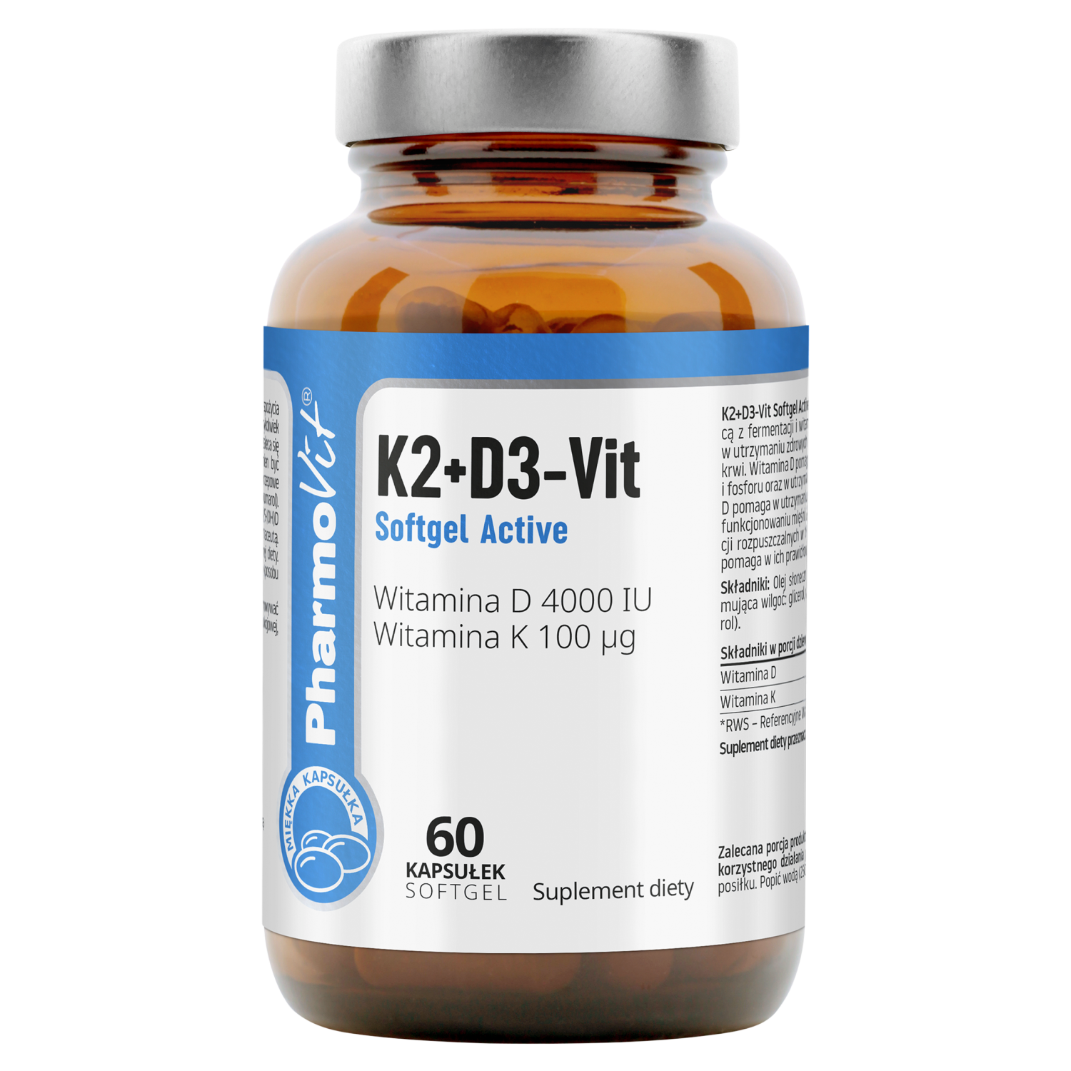 Pharmovit K2+D3-Vit mäkká kapsula s aktívnym obsahom vitamínu D