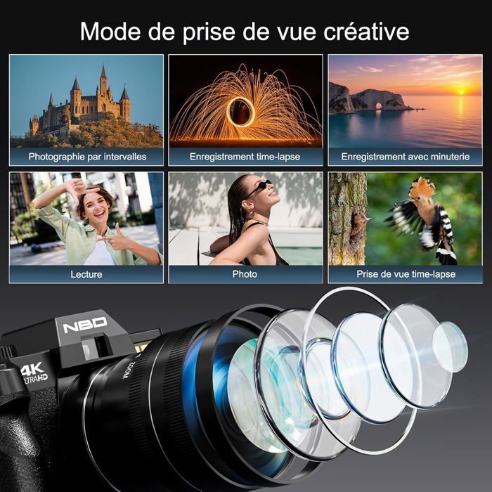 Appareil photo numérique 48MP 4K, Zoom numérique 16x, Écran flip 3