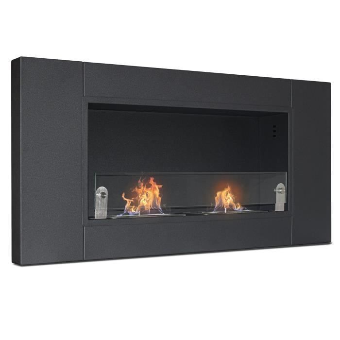 Cheminée encastrée au bioéthanol - FRANKYSTAR - Augusto - 2 brûleurs - 110x54 cm - Noir