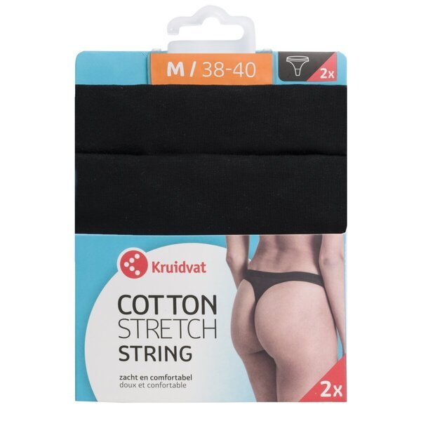 Kruidvat kokvilnas elastīgās sieviešu stringbikses<br>melnas, M izmērs, 2 gab.