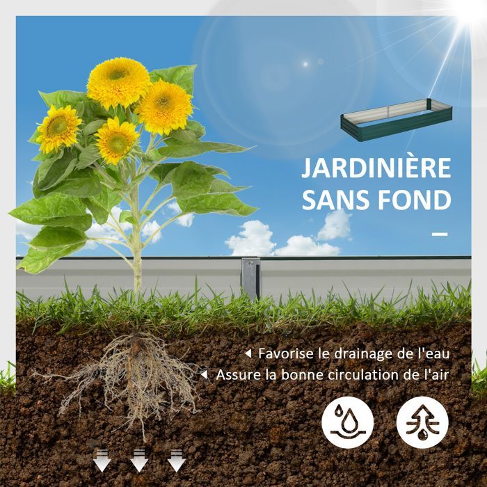 Raised vegetable garden bed - Outsunny - modular, raised, rust-resistant metal planter for vegetables and flowers - galvanized steel - 241x90.5x30cm - green