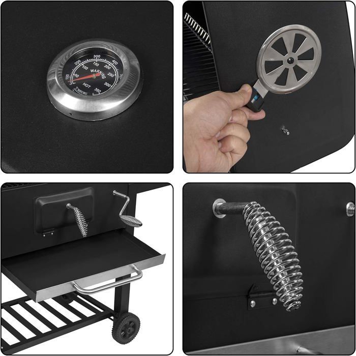 WOLTU Barbecue au Charbon de Bois, Barbecue réglable en Hauteur et avec Roues, adapté pour les fêtes en plein air, Noir
