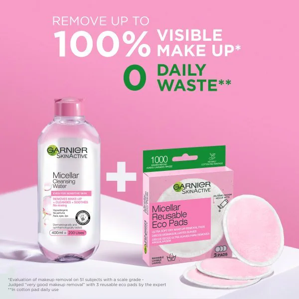 Discos desmaquillantes de microfibra reutilizables con sistema micelar de Garnier