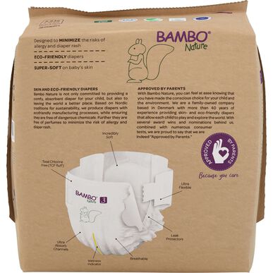 Bambo Nature gutter og jenter 0 % parfyme miljøvennlige bleierpakke, størrelse 3, 4–8 kg, 168 enheter.