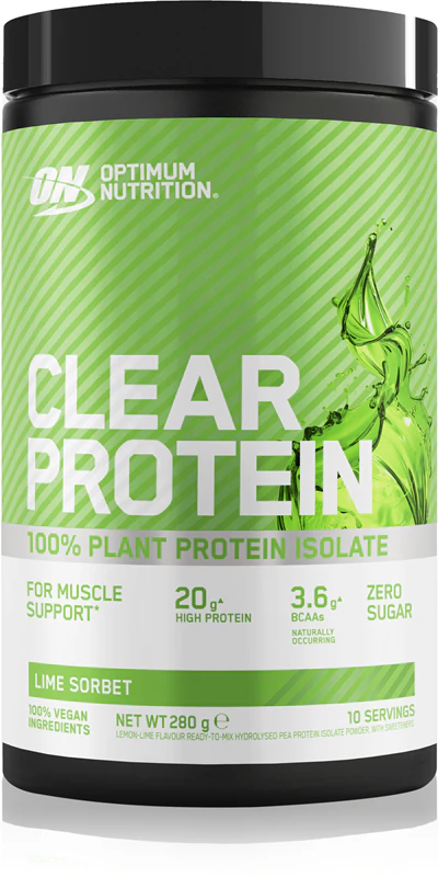 Optimum Nutrition Clear Protein Plant Protein Isolate, suplemento alimentar de proteína vegetal.