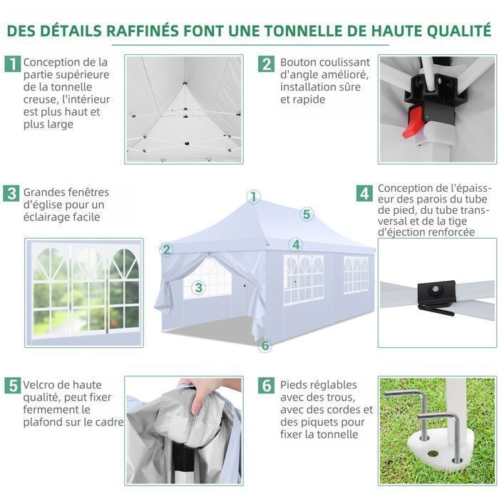Barnum Pliant 3x6m Tonnelle de Jardin Exterieur Imperméable Tente de Reception avec 6 Parois Latérales Tonnelle Tente UV 50+, Blanc