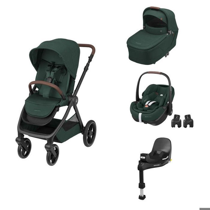 MAXI COSI - Oxford Trio Stroller + Pebble 360 Pro2 + Sense Twillic Green Carrycot + FamilyFix 360 Pro Base