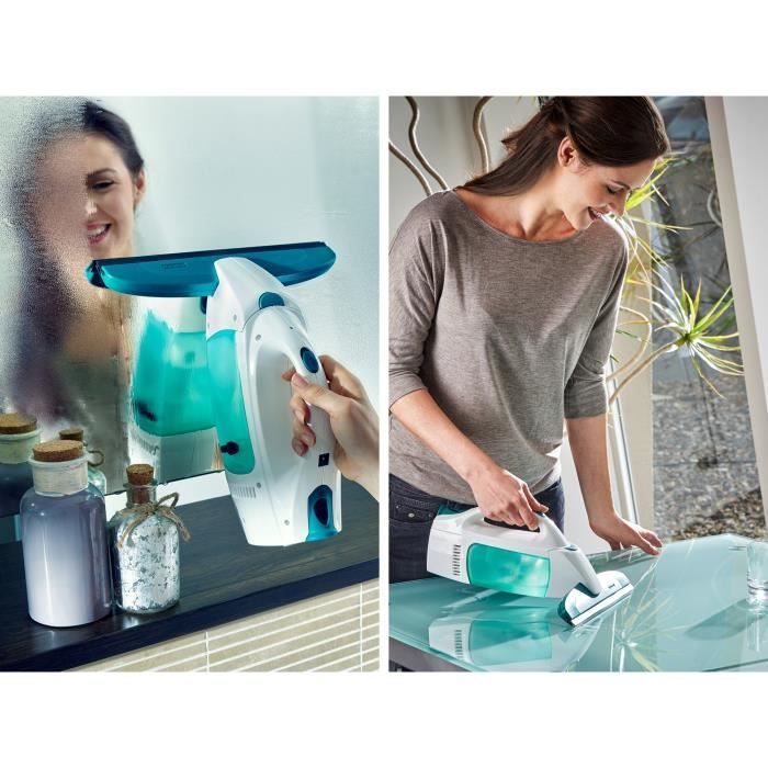 Lavamoquette Leifheit Dry & Clean 51001 con manico, dotata di manico da 43 cm per una pulizia senza aloni, con autonomia della batteria di 38 minuti.