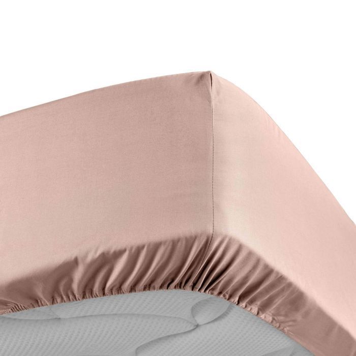 Sábana bajera ajustable - DOUCEUR D'INTERIEUR - 140x190 cm - 100% algodón percal - Bolsillo profundo de 30 cm - Color nude