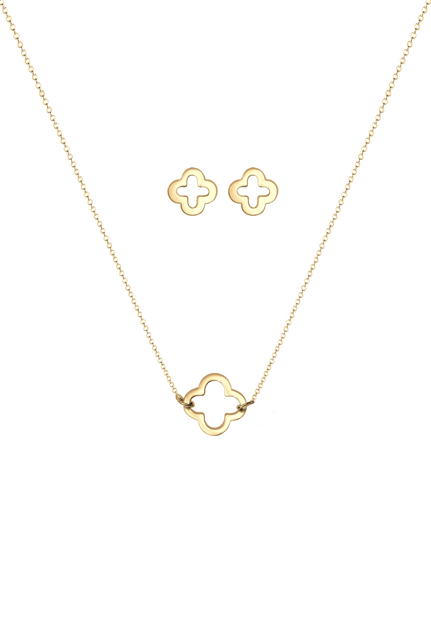 Elli de Bijoux Lot Trèfle Porte-Bonheur Talisman Collier Clous d'Oreille Femme (925/1000) Argent