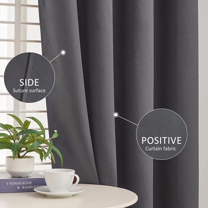 Rideau Occultants 140x240cm TOPFINEL à Oeillets Thermique Isolant AntiFroid Décoratif Chambre AntiBruit 2 Panneaux Gris Anthracite