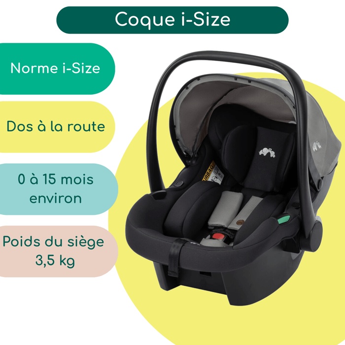 Passeggino BEBECONFORT HAZE TRIO LUX 3 in 1, con navicella + seggiolino auto i-Size + parapioggia + borsa fasciatoio, 0-22 kg, grigio fumé.
