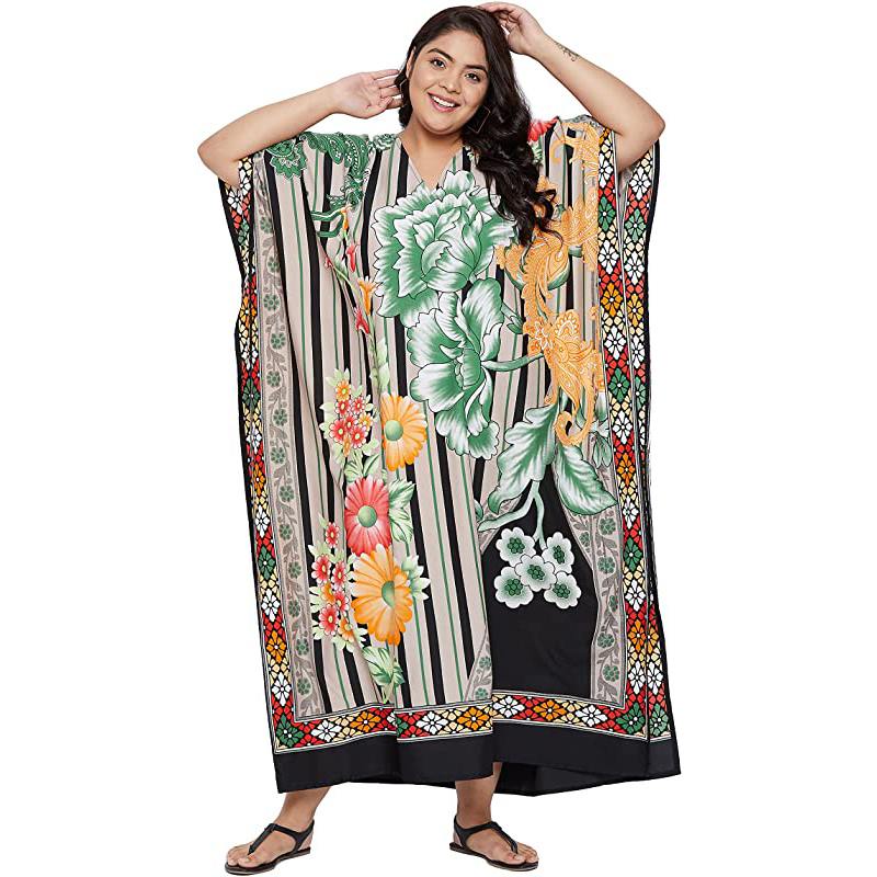 Robe maxi longue imprimée style caftan, robe de plage grande taille pour femme, robe de soirée