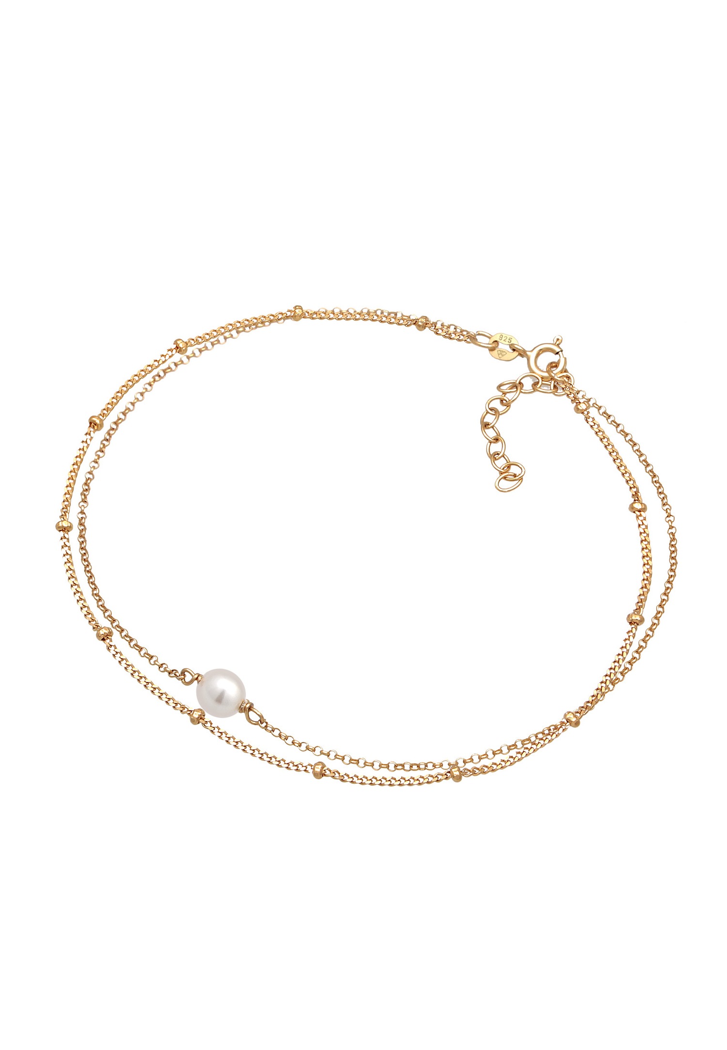 Elli Femmes bracelet de cheville Layer boules avec perles de coquillage en argent sterling 925 plaqué or