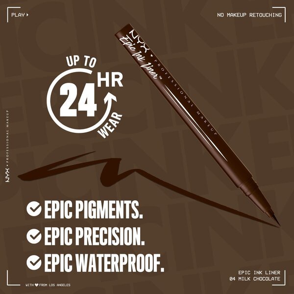 NYX Professional Makeup Epic Ink 04 piena šokolādes acu zīmulis melns, 1ml