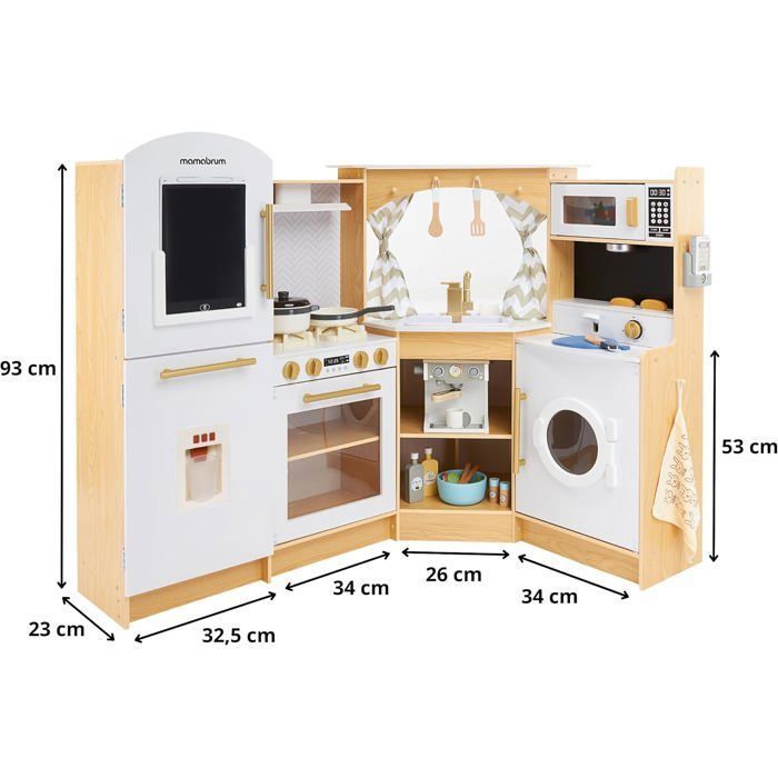 Cuisine Enfant en Bois - MAMABRUM - MAM171 KITCHEN - Interactive avec Éclairage LED - 50 Accessoires Inclus