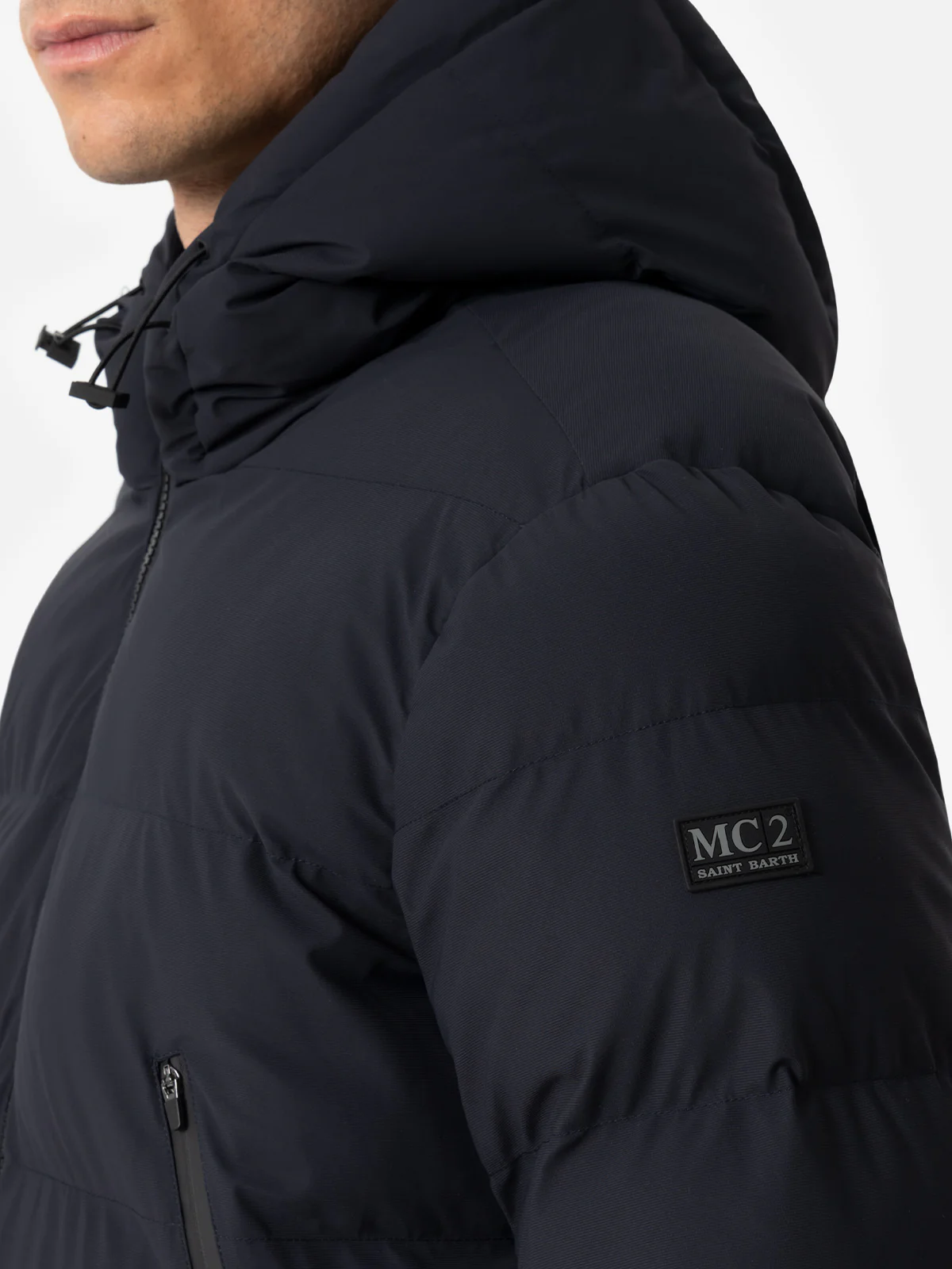Chaqueta de plumas con capucha azul marino para hombre de Maier