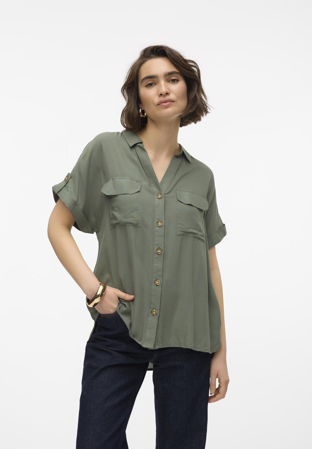 Vero Moda VMBUMPY NOOS - Bluzka zapinana na guziki - wieniec laurowy
