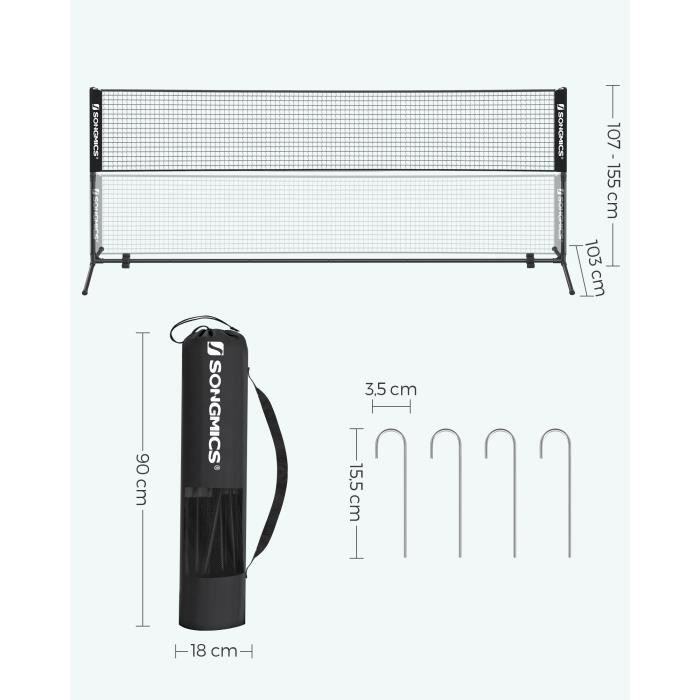 SONGMICS Badminton Net, Foldable, Easy to Assemble, Easy to Transport, Adjustable Height (107 cm, 120 cm, 155 cm)