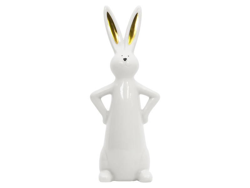 Figurka ceramiczna Zając 25 cm biało-złota