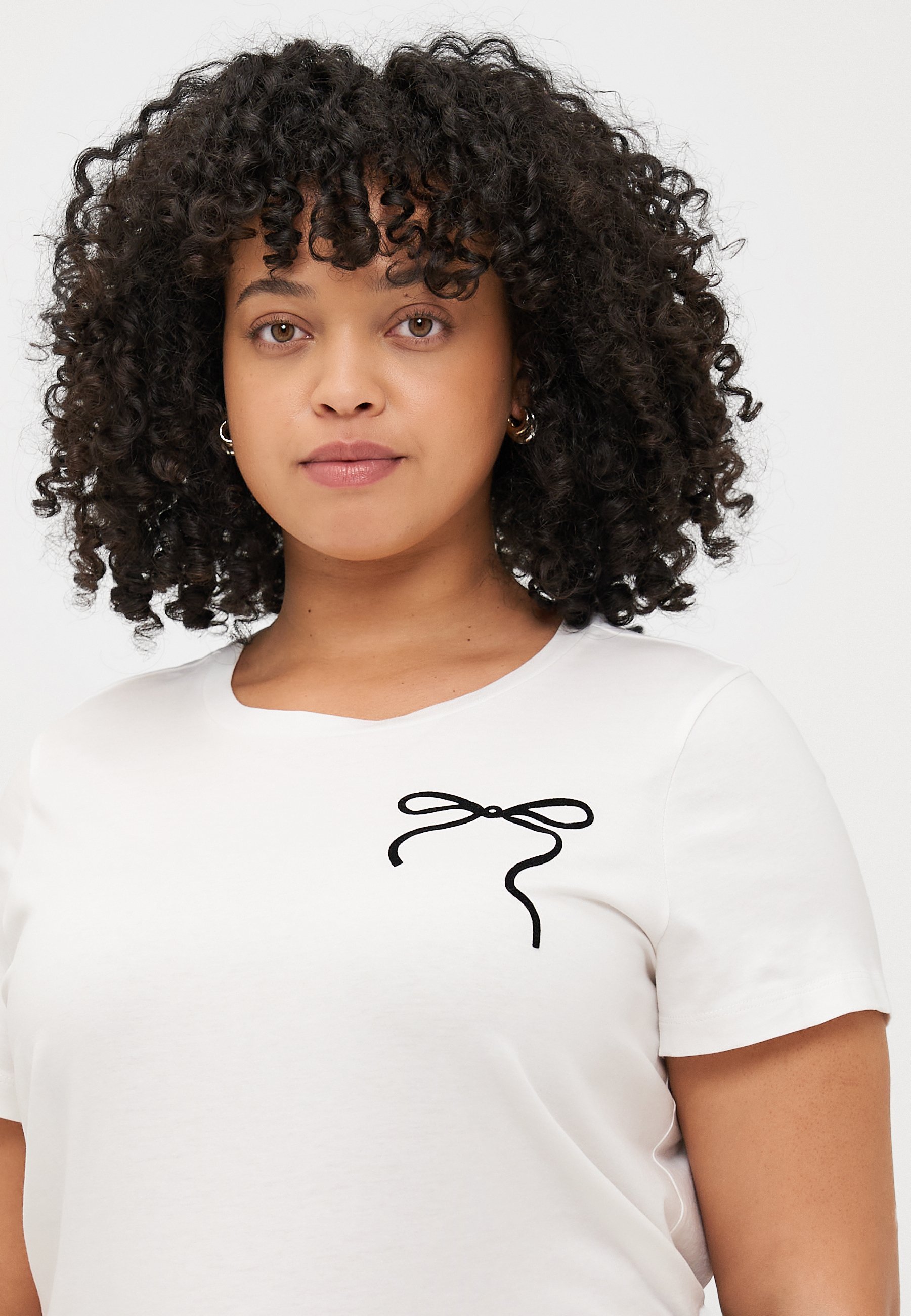 Vero Moda Curve VMCGALIA O-hals T-shirt - Bedrukt - sneeuwwit/zwart