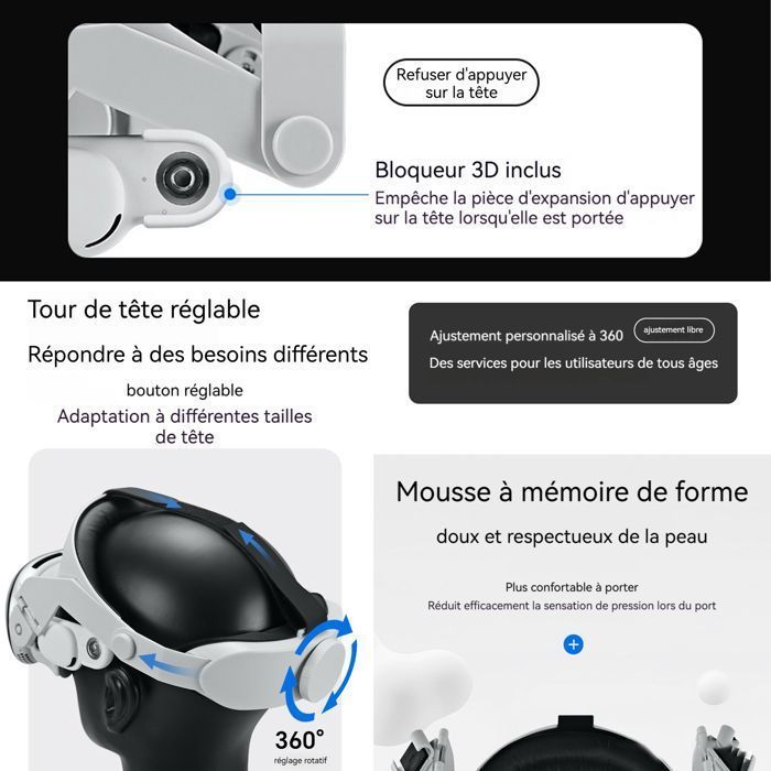 Visore per realtà virtuale PASSIONOVA 26,5x22x8,4 cm, regolabile, con montaggio sulla testa, equipaggiamento spaziale 3D non incluso, colore bianco.