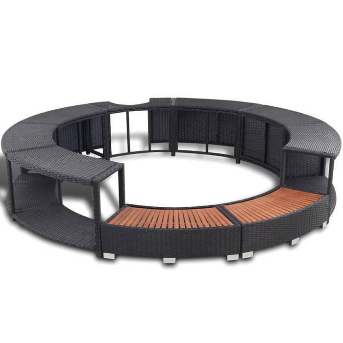 vidaXL Cadre de Bain à Remous, Cadre de Spa Résistance aux Intempéries, Enceinte de Spa, Marche d'Entrée de Spa, Noir Résine 41454