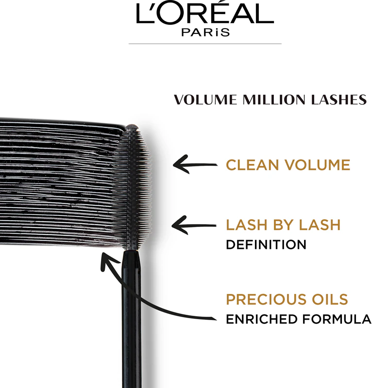 L'Oréal Paris Volume Million Lashes Extra Black mascara verlengt en verdikt de wimpers.