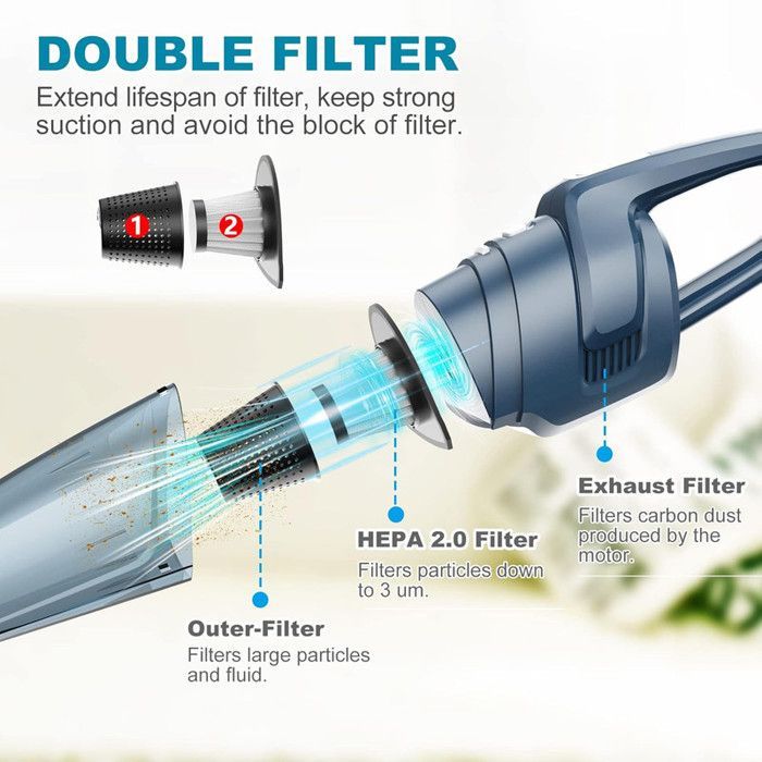 Aspirateur à Main sans Fil,Aspirateur à Main 8000pa,Puissant Aspirateur de Table 120W avec Sèche Filtre HEPA, Aspirateur Voiture