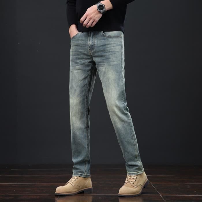 Pantalones vaqueros casuales de corte recto y estilo retro para hombre - Azul - INSFITY - Otoño/Invierno