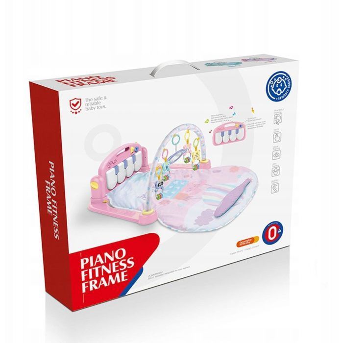 Tapete de atividades Bounn Baby - Tapete infantil para área de brincar com pingentes e piano rosa em formato de animal.