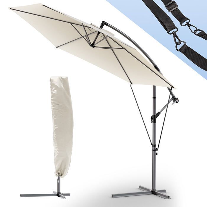 VOUNOT® Zweefparasol met 3M bevestigingsband, beige - 360° draaibaar - Verstelbare kantelhoek - Beschermhoes