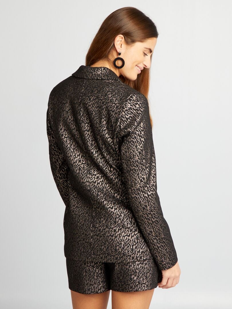 Jacquard colbert met patroon - ZWART
