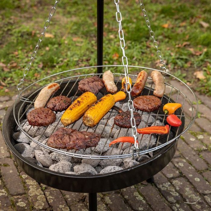 Grill - MARKE - Feuerstellengrill mit Dreibein - Schwarz - Eisen - Außenheizung