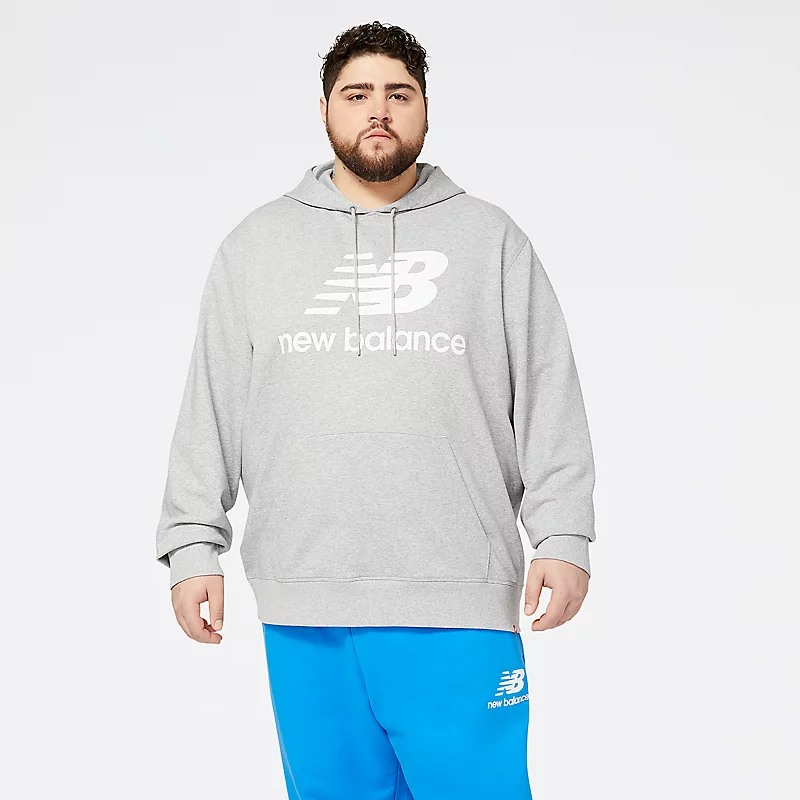 Bluzy z kapturem NB Essentials Stacked Logo Po dla mężczyzn – szare, sportowe