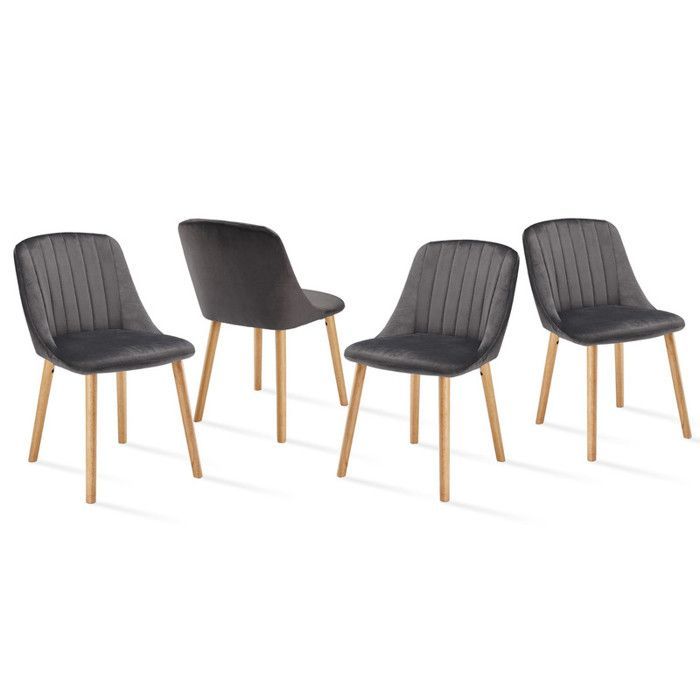 Sedie moderne Goeurvant con cuscino spesso, schienale ergonomico e gambe in legno, stile e comfort combinati - Set di 4 - Grigio scuro