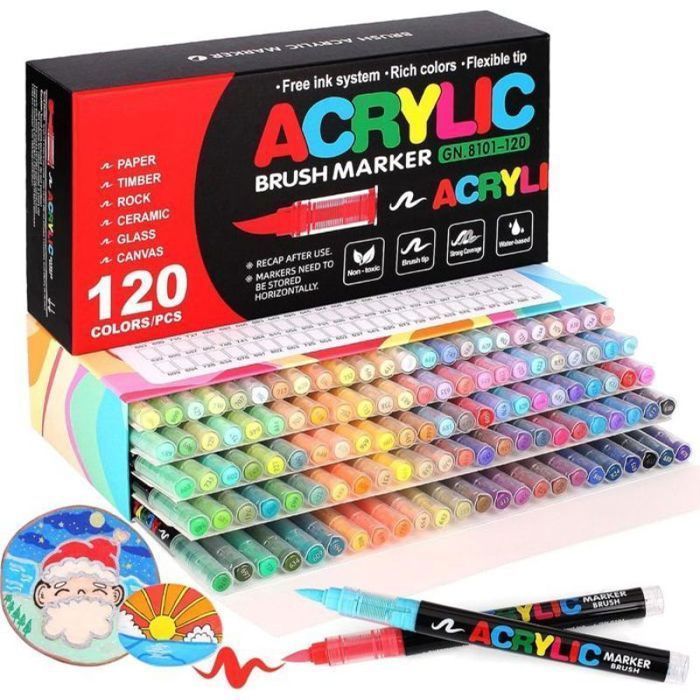 Pennarelli acrilici NAPASA - 120 colori - Punta a pennello - Multicolore - Multisuperficie