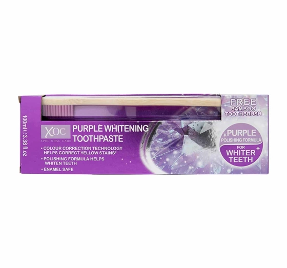 Xpel Xoc Purple Whitening zestaw pasta do zębów 100ml   szczoteczka bambusowa