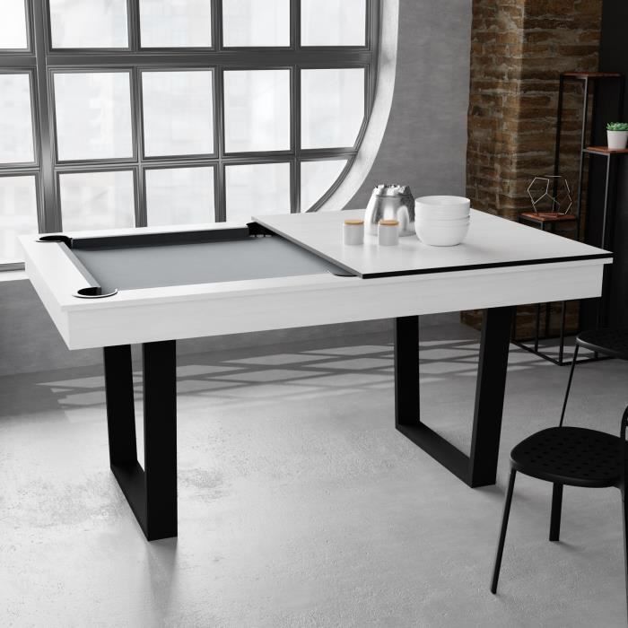 Tavolo da biliardo americano trasformabile in tavolo da pranzo per 4-6 persone 185 x 104 x 82 cm - Horizon - Bianco - MDF - SOKKER