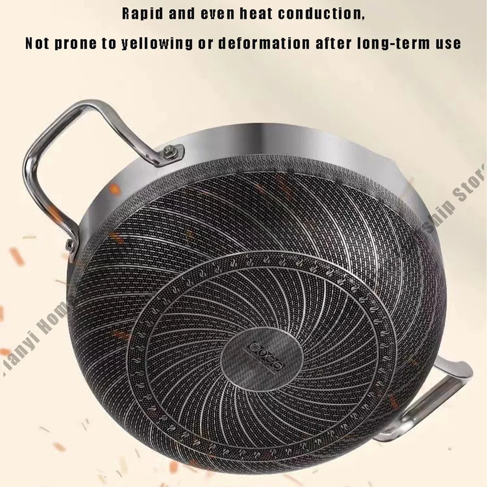 Poêle à frire antiadhésive de 26 cm, wok, casserole à soupe en acier inoxydable avec couvercle, compatible avec les plaques à induction et à gaz, ustensiles de cuisine durables