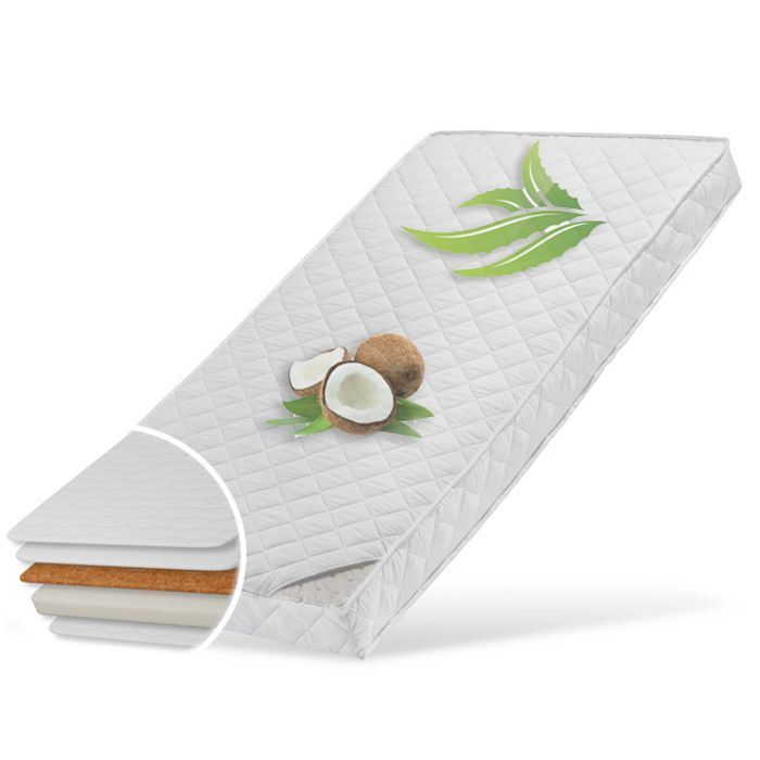 Colchón para bebé de 80x160 cm - Coco con funda acolchada de aloe vera - Sábana bajera ajustable incluida - 10 cm de grosor - Cama infantil