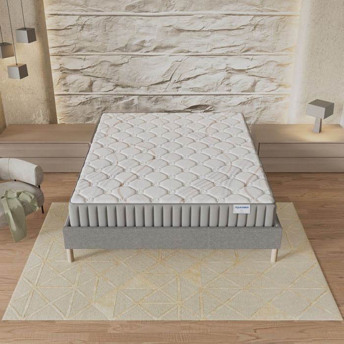 Matras + Bedbodem (120 x 190 cm) - Sirius Natuurlijk Latex Matras 22 cm + Stabiele & Robuuste Houten Bedbodem, Grijze Stoffen Hoes