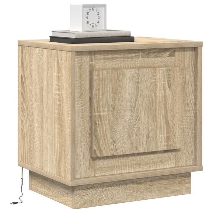 Bedside table - Sonoma oak - 1 drawer - LED lighting - Contemporary style
