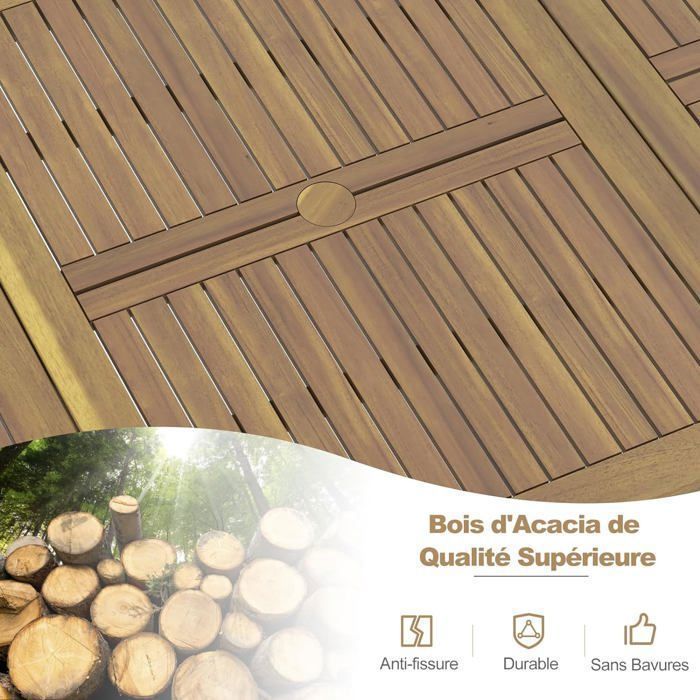 GOPLUS Tuintafel - 8 zitplaatsen - Tafelblad van 200x90 cm met parasolgat, gemaakt van acaciahout - Draagvermogen van 75 kg - Rechte poten