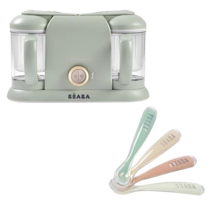 BEABA - Babycook Duo Confezione Verde Nebbia + Set di 4 Cucchiaini First Age